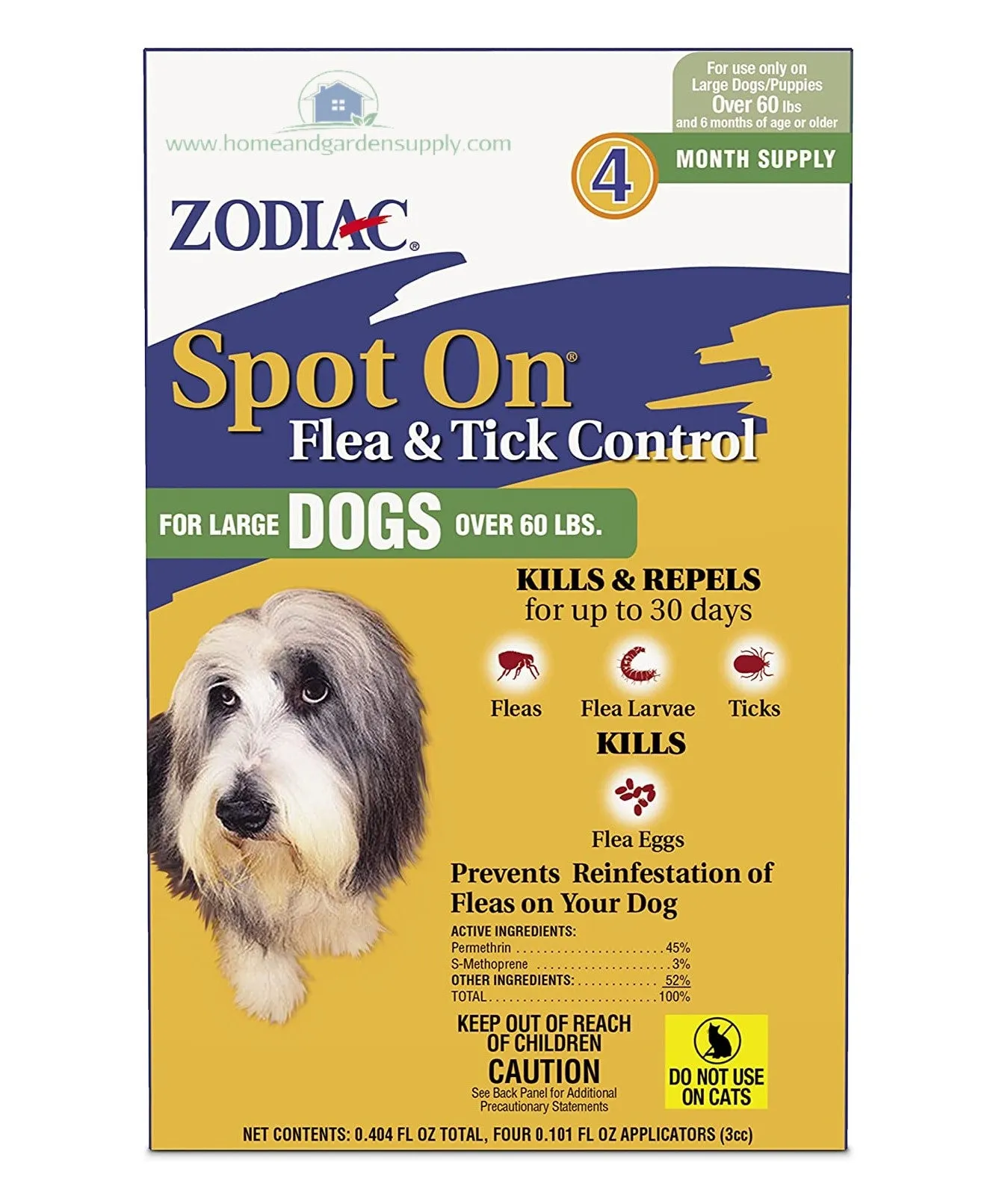 Zodiac Spot On Flea & Tick Control for Large Dogs 60  lbs